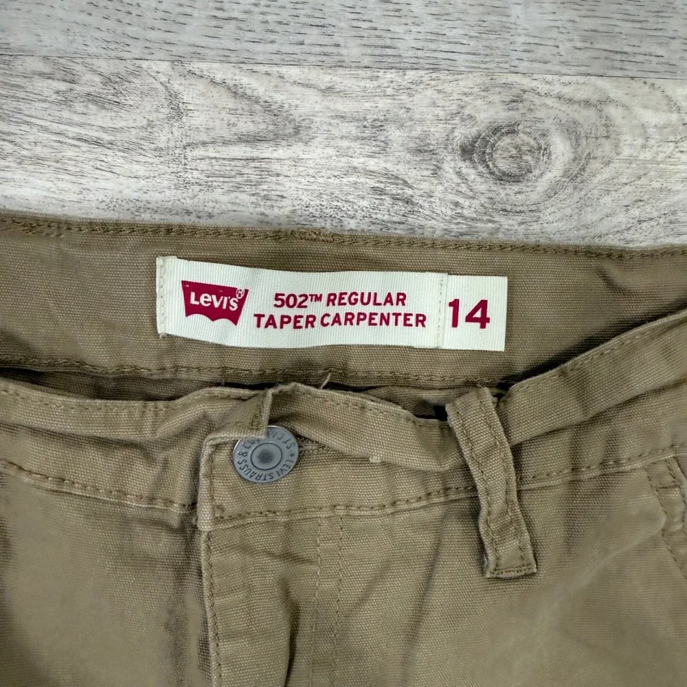 Levis 502 Regular Taper Carpenter Pants Tan Khaki Kids Size 14 Double‎ Knee